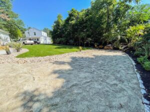 Stamped Concrete Patio, Beachscape, Landscape Drainage, Tropical Plant Installation Project in Newington, CT